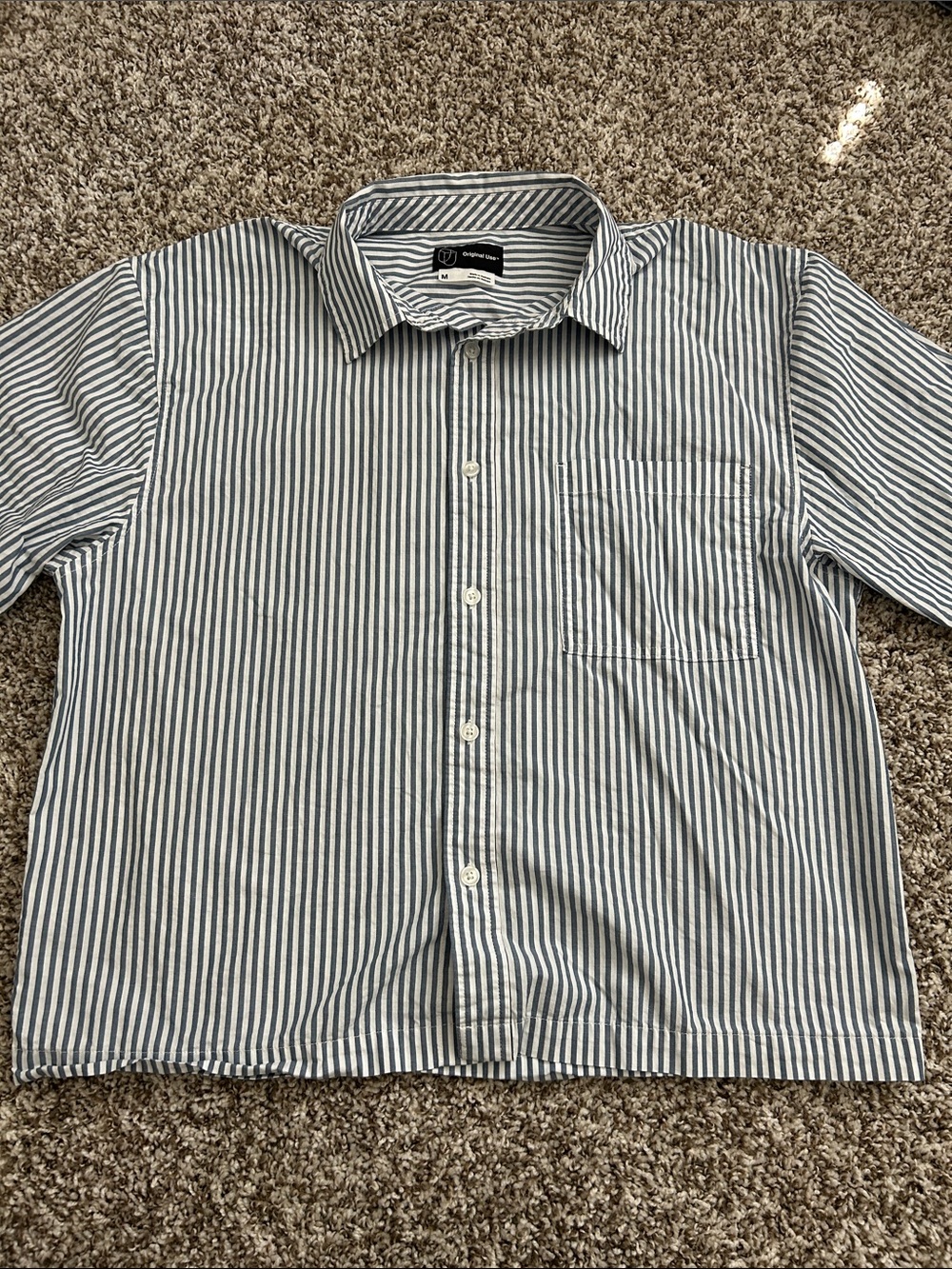 Original Use Men's Blue & White Vertical Stripe Button-Down Shirt